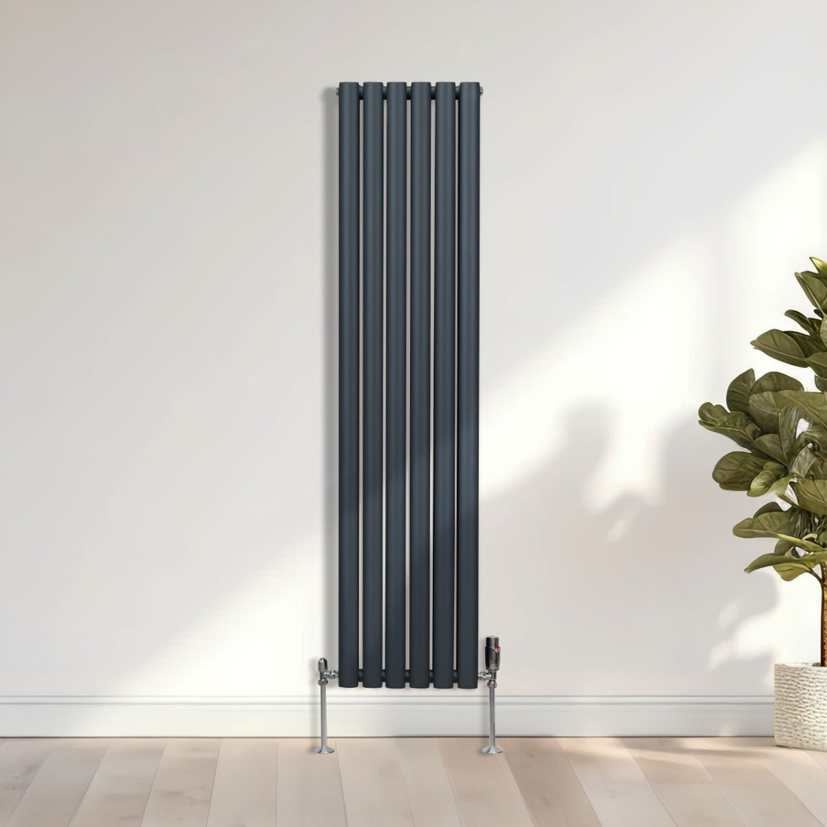 Ovale Kolomradiator & TRV Chroomkranen - 1600mm x 360mm – Antraciet Grijs