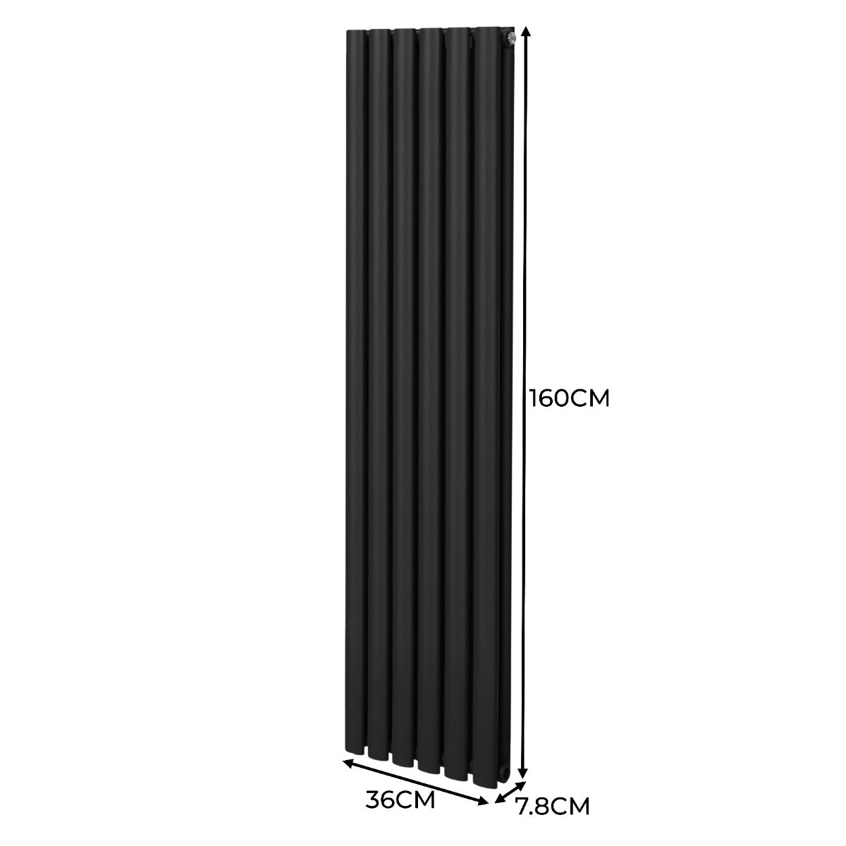 Ovale Kolomradiator & TRV Chroomkranen - 1600mm x 360mm – Zwart