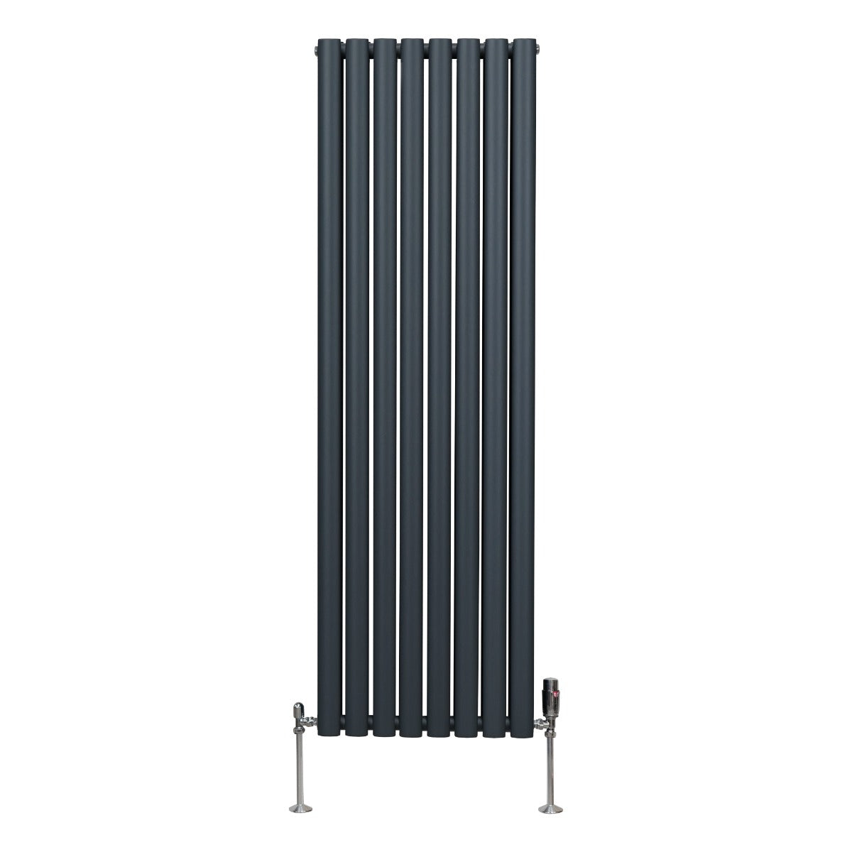 Ovale Kolomradiator & TRV Chroomkranen - 1600mm x 480mm – Antraciet Grijs