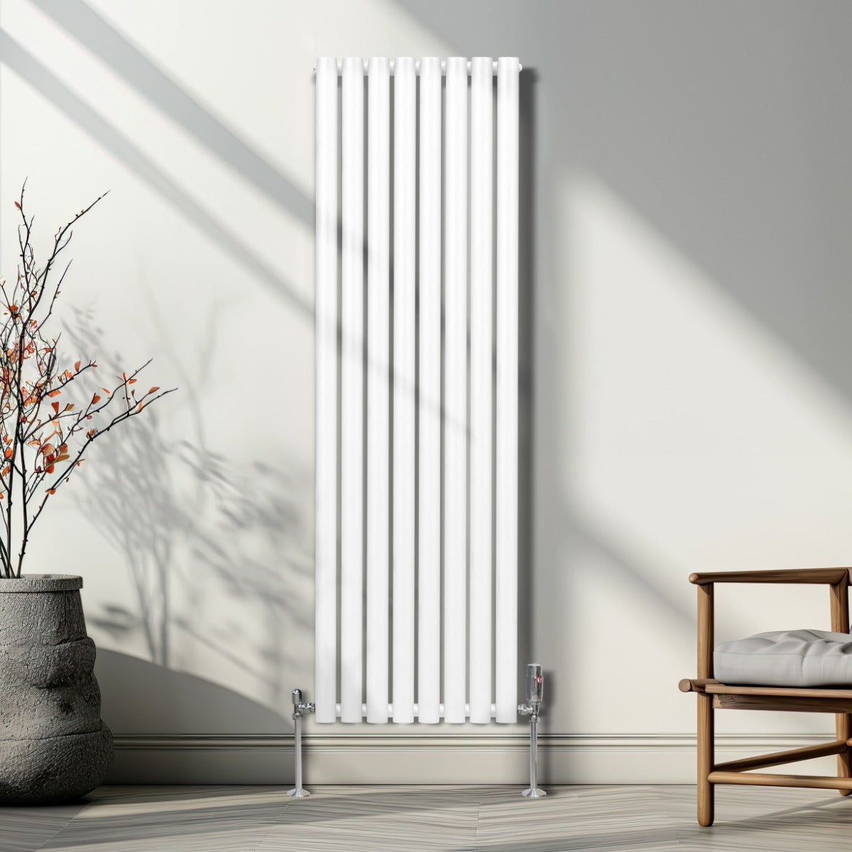 Ovale Kolomradiator & TRV Chroomkranen - 1600mm x 480mm – Wit