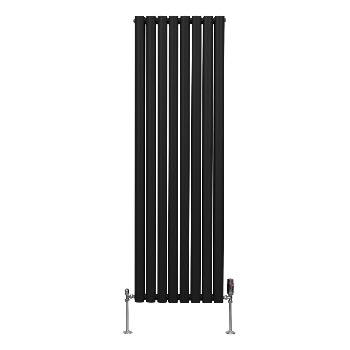 Ovale Kolomradiator & TRV Chroomkranen - 1600mm x 480mm – Zwart