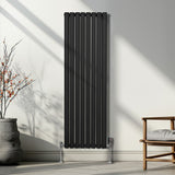 Ovale Kolomradiator & TRV Chroomkranen - 1600mm x 480mm – Zwart