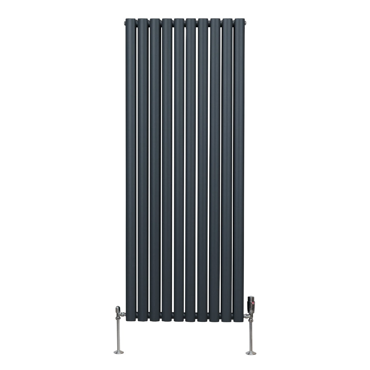 Ovale Kolomradiator & TRV Chroomkranen - 1600mm x 600mm – Antraciet Grijs