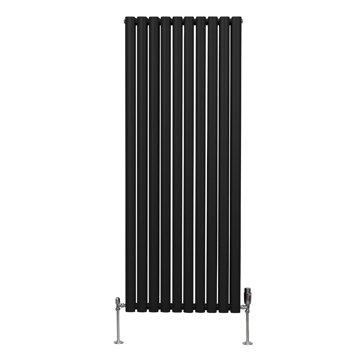 Ovale Kolomradiator & TRV Chroomkranen - 1600mm x 600mm – Zwart