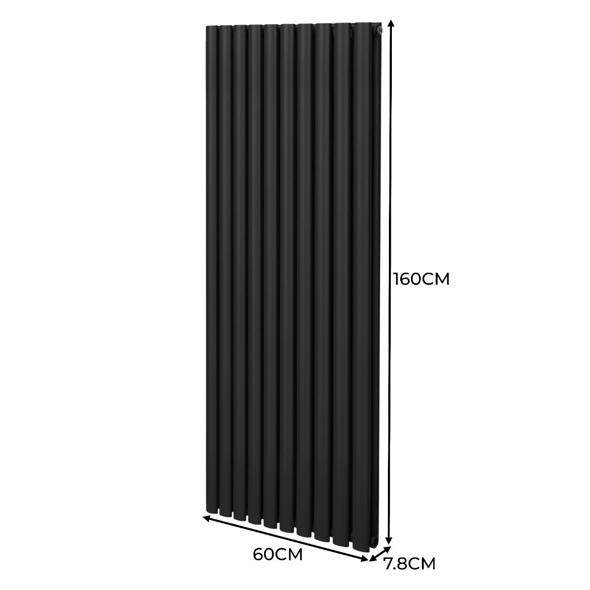 Ovale Kolomradiator & TRV Chroomkranen - 1600mm x 600mm – Zwart