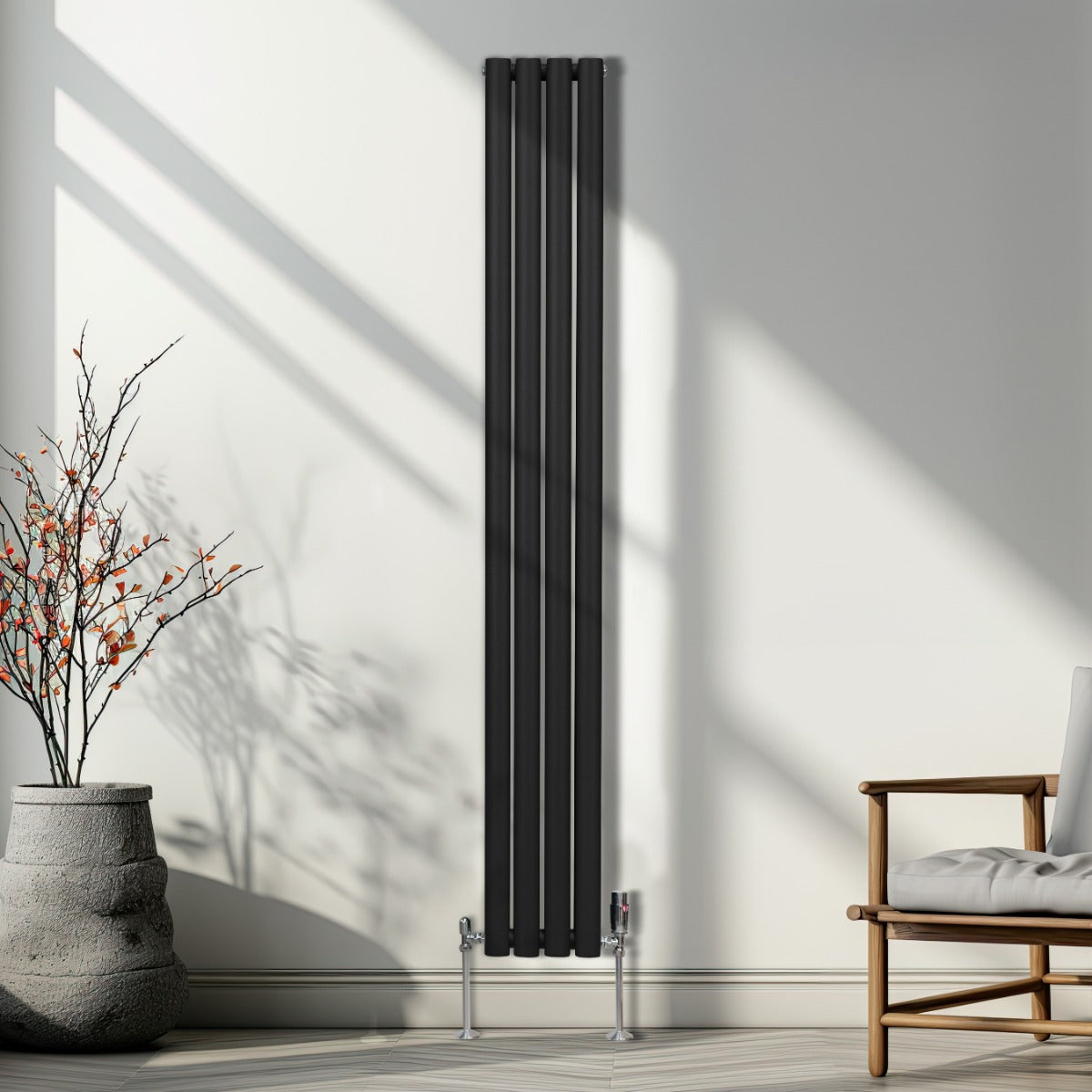 Ovale Kolomradiator & TRV Chroomkranen - 1800mm x 240mm – Zwart