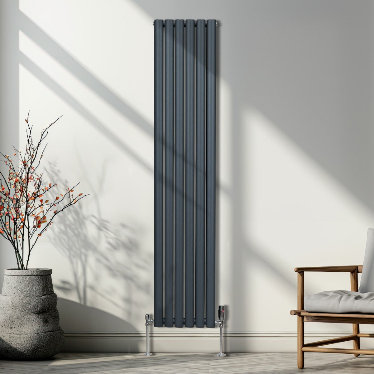 Ovale Kolomradiator & TRV Chroomkranen - 1800mm x 360mm – Antraciet Grijs