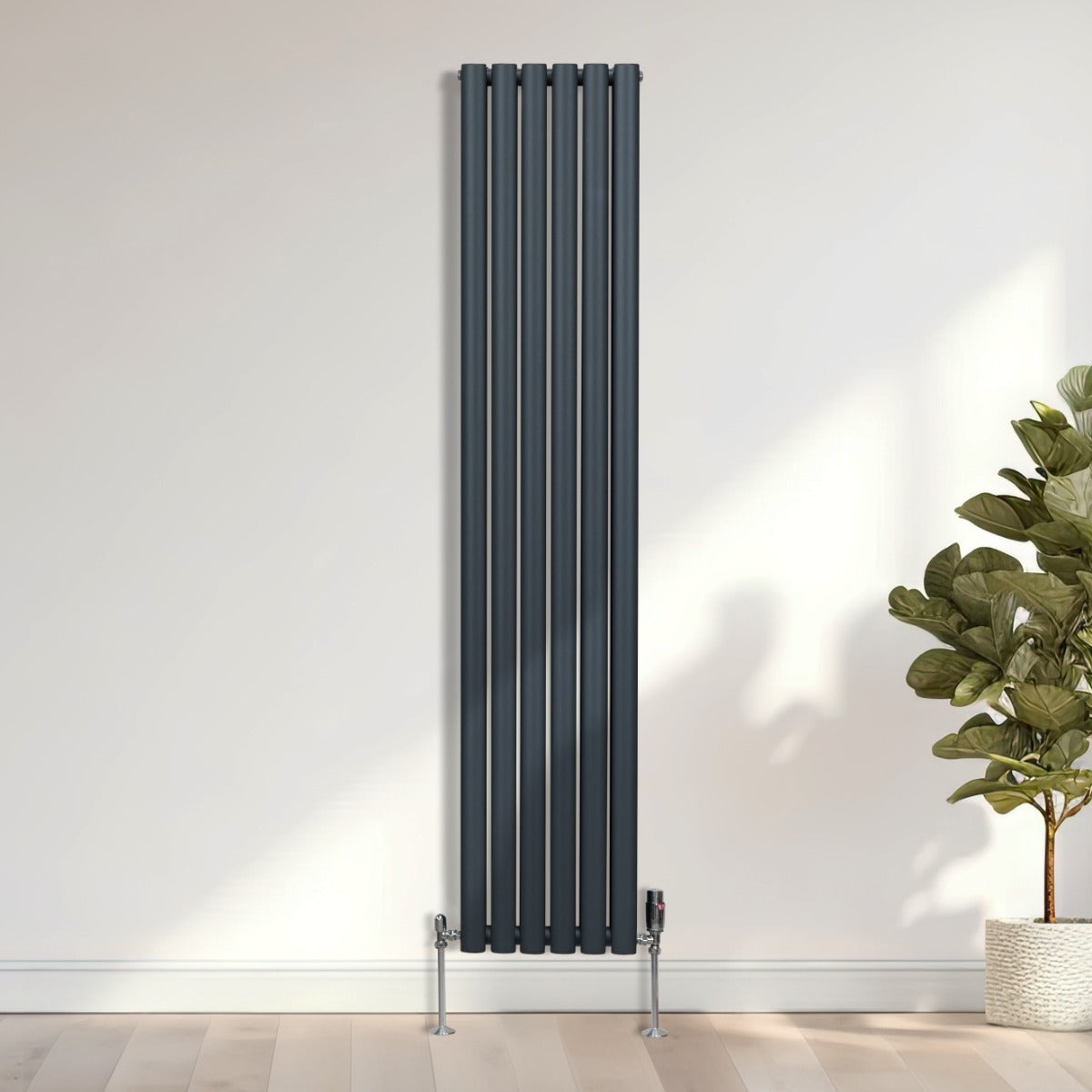 Ovale Kolomradiator & TRV Chroomkranen - 1800mm x 360mm – Antraciet Grijs