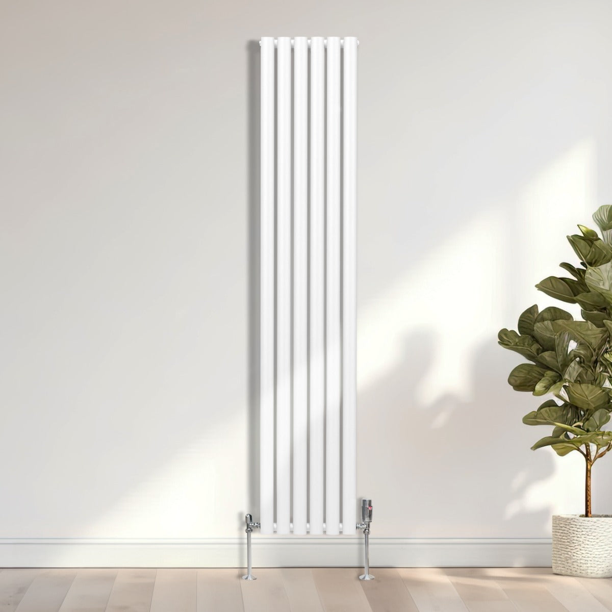 Ovale Kolomradiator & TRV Chroomkranen - 1800mm x 360mm – Wit