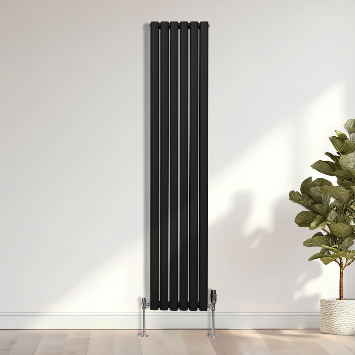 Ovale Kolomradiator & TRV Chroomkranen - 1800mm x 360mm – Zwart