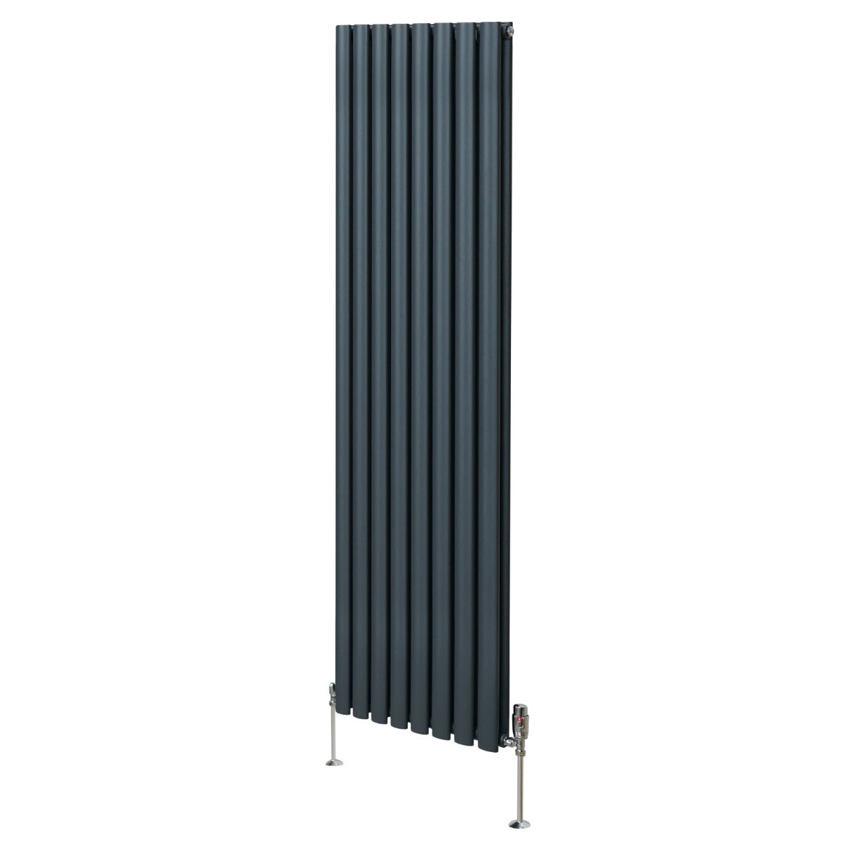 Ovale Kolomradiator & TRV Chroomkranen - 1800mm x 480mm – Antraciet Grijs