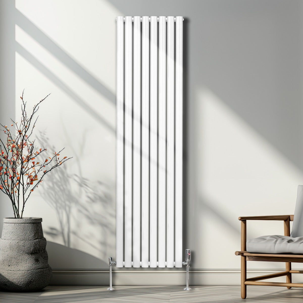 Ovale Kolomradiator & TRV Chroomkranen - 1800mm x 480mm – Wit