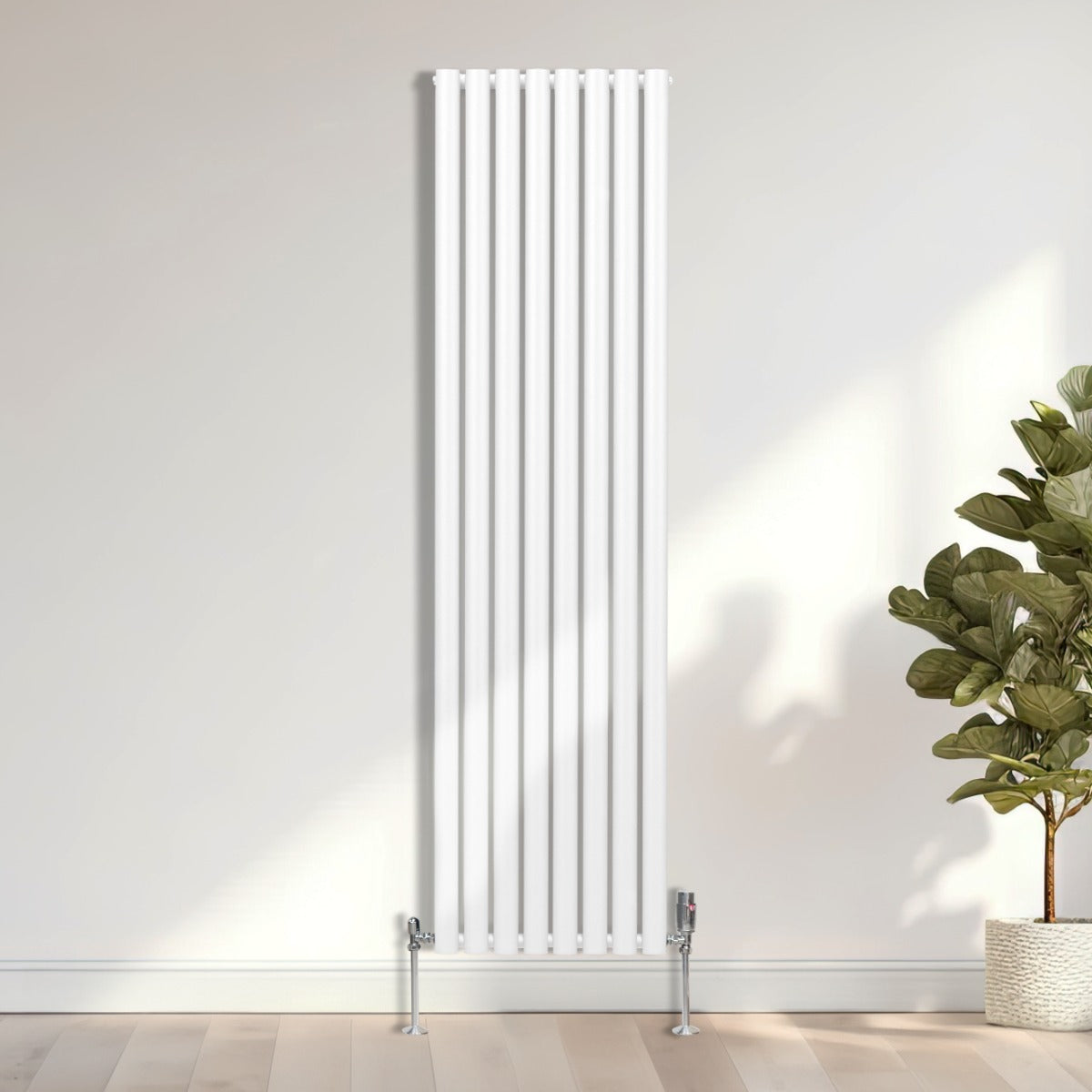 Ovale Kolomradiator & TRV Chroomkranen - 1800mm x 480mm – Wit