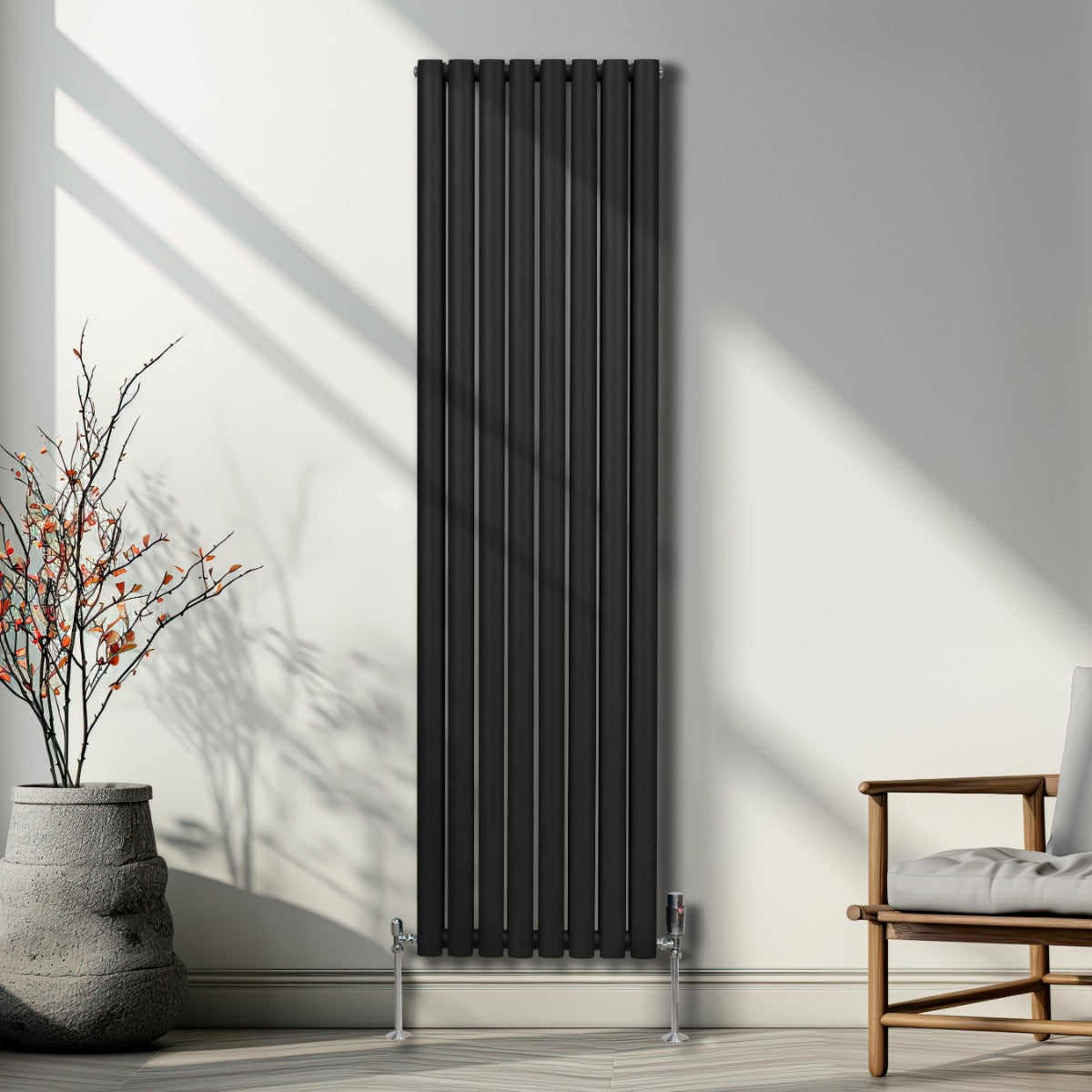 Ovale Kolomradiator & TRV Chroomkranen - 1800mm x 480mm – Zwart