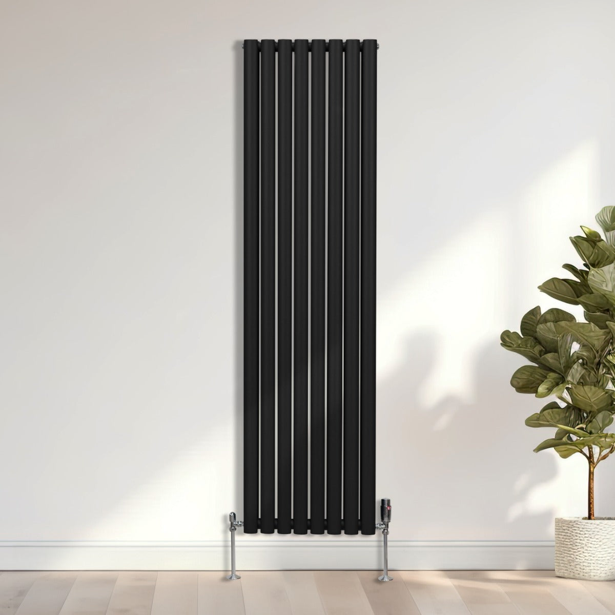 Ovale Kolomradiator & TRV Chroomkranen - 1800mm x 480mm – Zwart