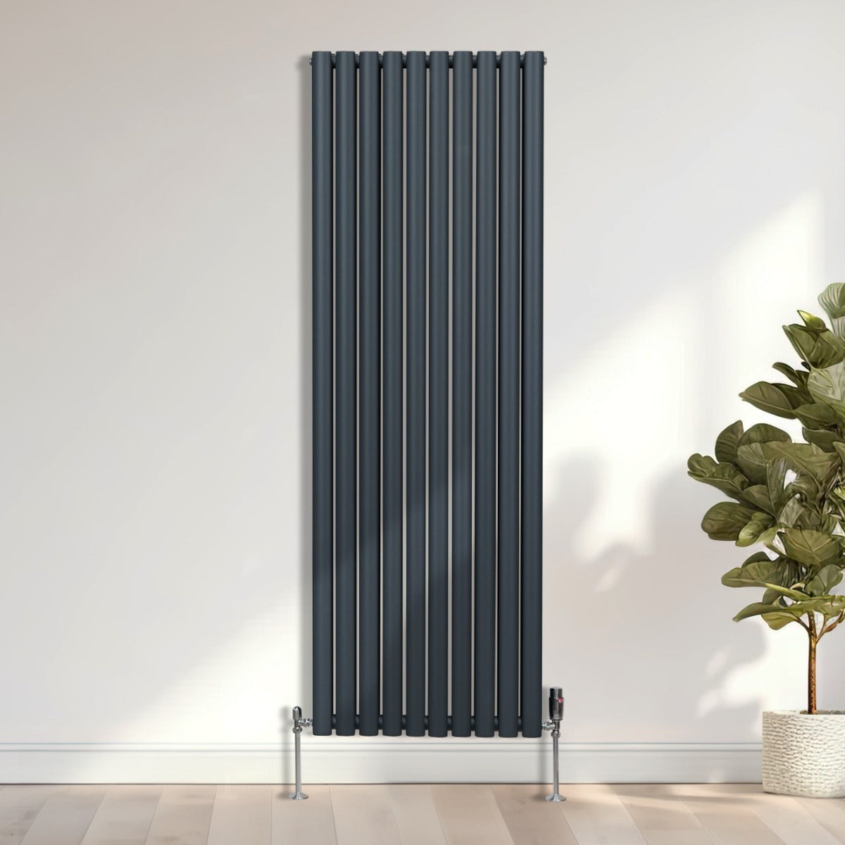 Ovale Kolomradiator & TRV Chroomkranen - 1800mm x 600mm – Antraciet Grijs