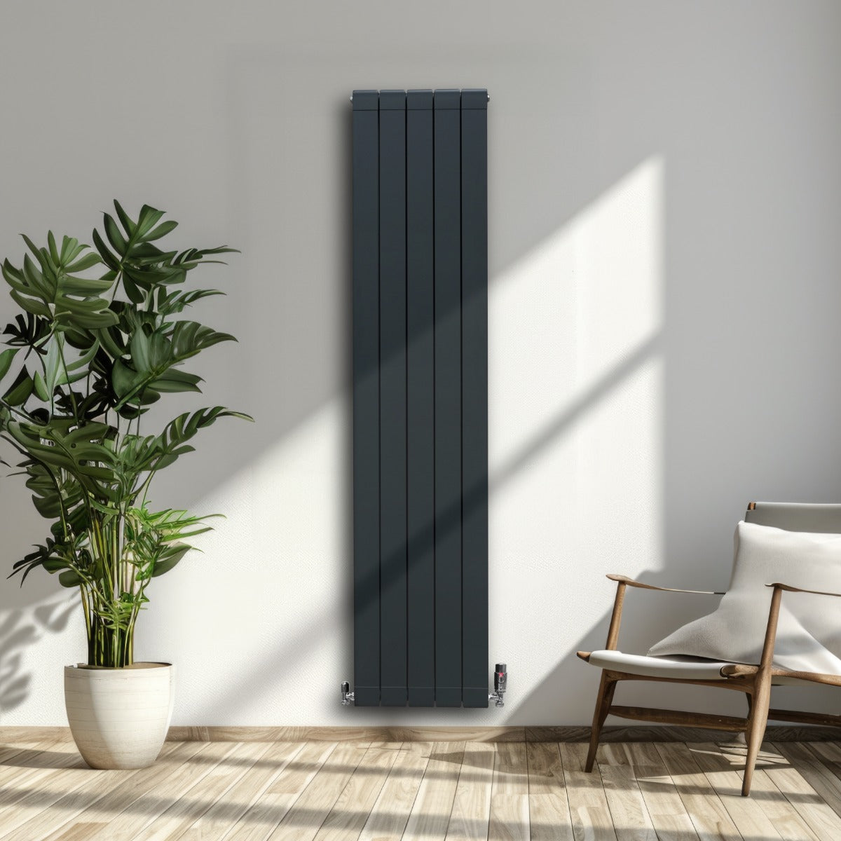 Aluminium Radiator & Kleppen - 1800mm x 395mm - Antraciet Grijs