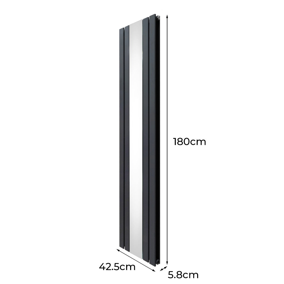 Platte Spiegel Radiatoren & TRV Chroom Kleppen - 1800mm x 425mm - Grijs