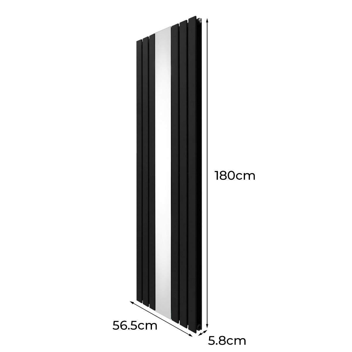 Platte Spiegel Radiatoren & TRV Chroom Kleppen - 1800mm x 565mm - Zwart