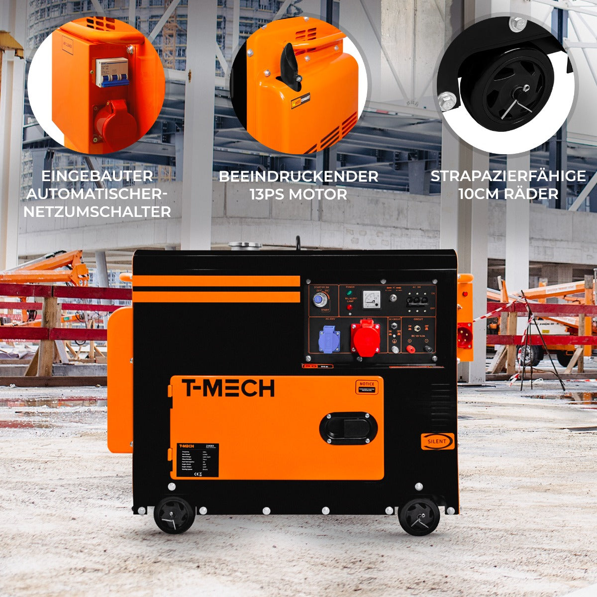 T-Mech Stille Diesel generator - Driefasig 400V - Gesloten Frame