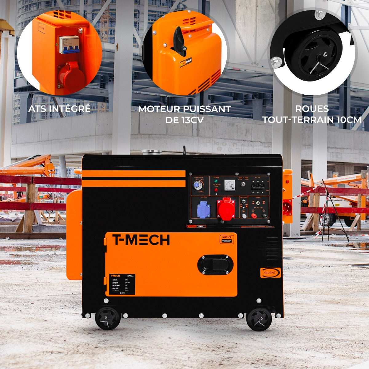 T-Mech Stille Diesel generator - Driefasig 400V - Gesloten Frame