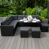 Rotan Hoekset Loungeset Dining - 9 Personen - Zwart