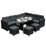 Rotan Hoekset Loungeset Dining - 9 Personen - Zwart