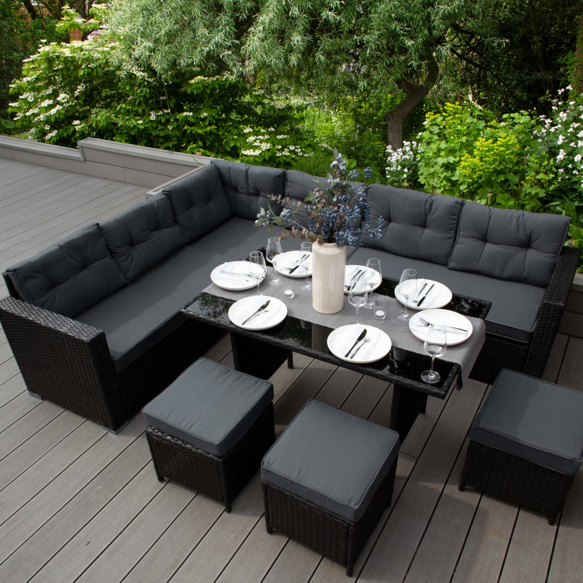 Rotan Hoekset Loungeset Dining - 9 Personen - Zwart