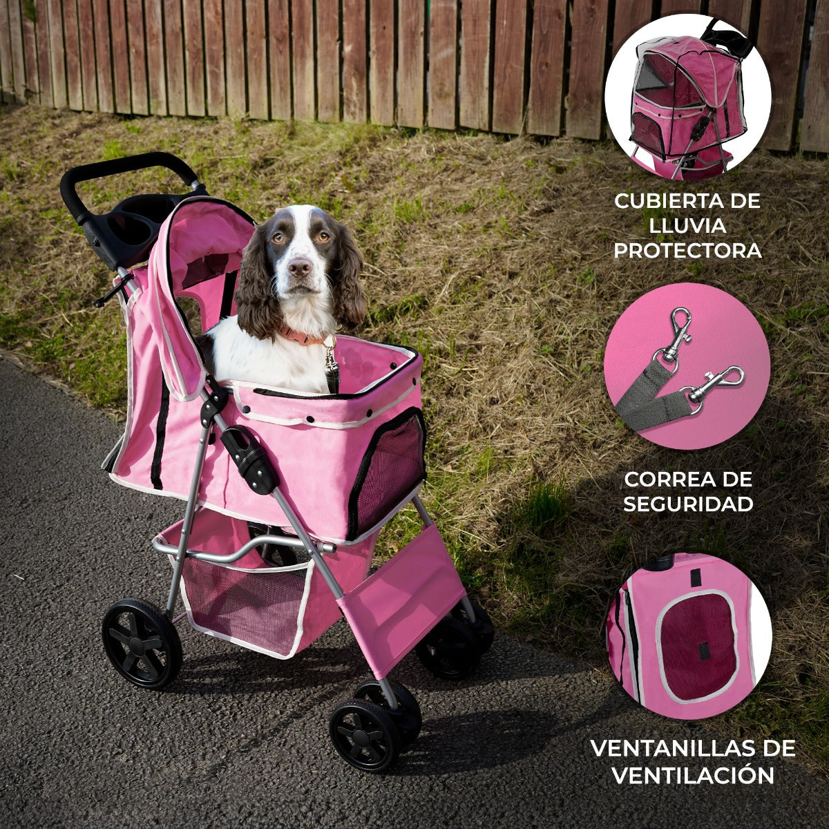 Hondenbuggy met Regenhoes - Roze