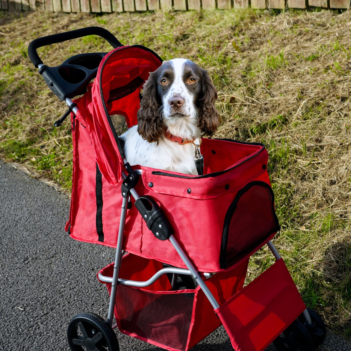 Hondenbuggy met Regenhoes - Rood