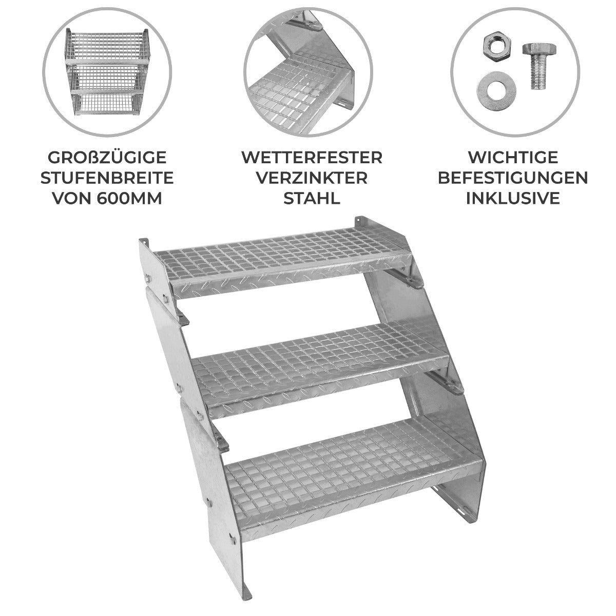 Verstelbare 3-delige verzinkte trap - 600 mm breed