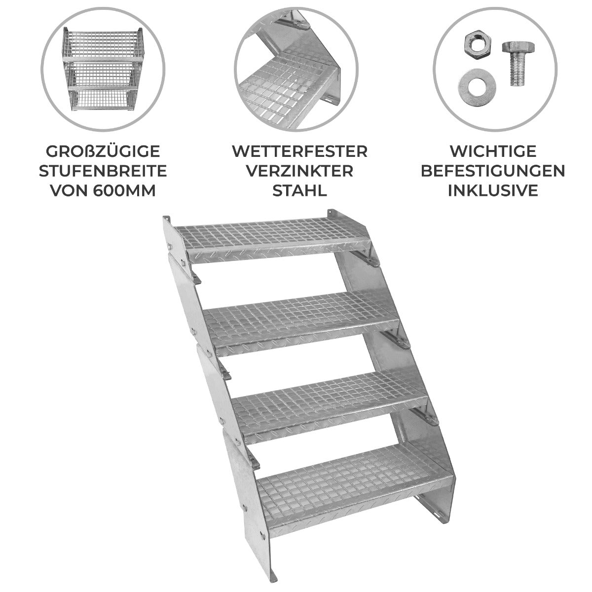 Verstelbare 4-delige verzinkte trap - 600 mm breed