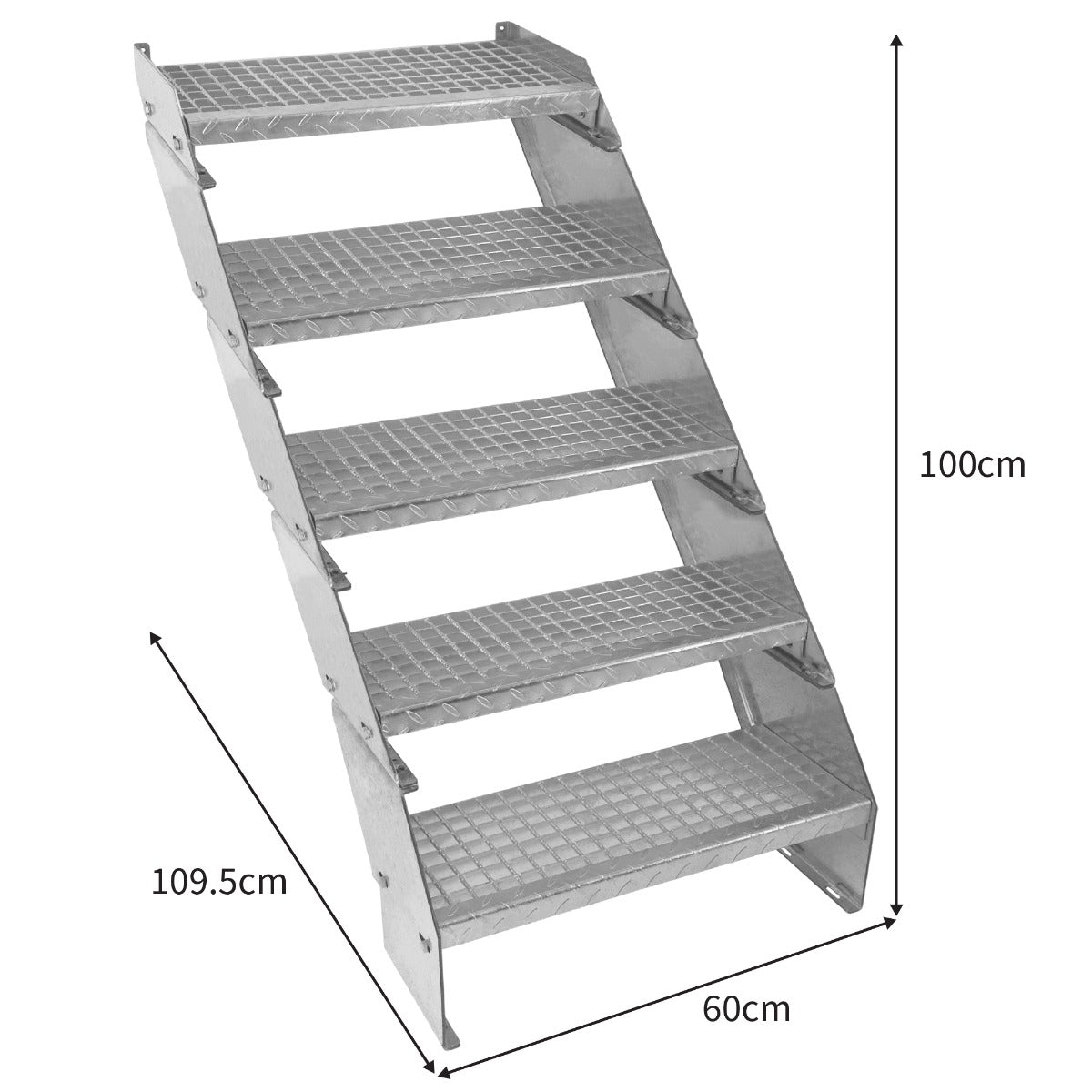 Verstelbare 5-delige verzinkte trap - 600 mm breed