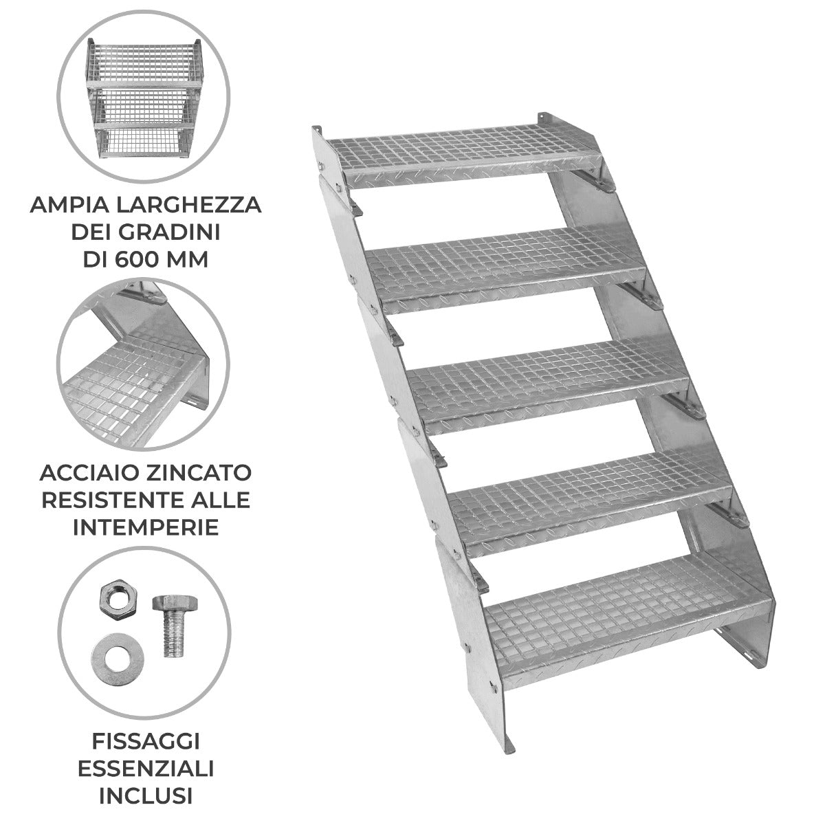 Verstelbare 5-delige verzinkte trap - 600 mm breed