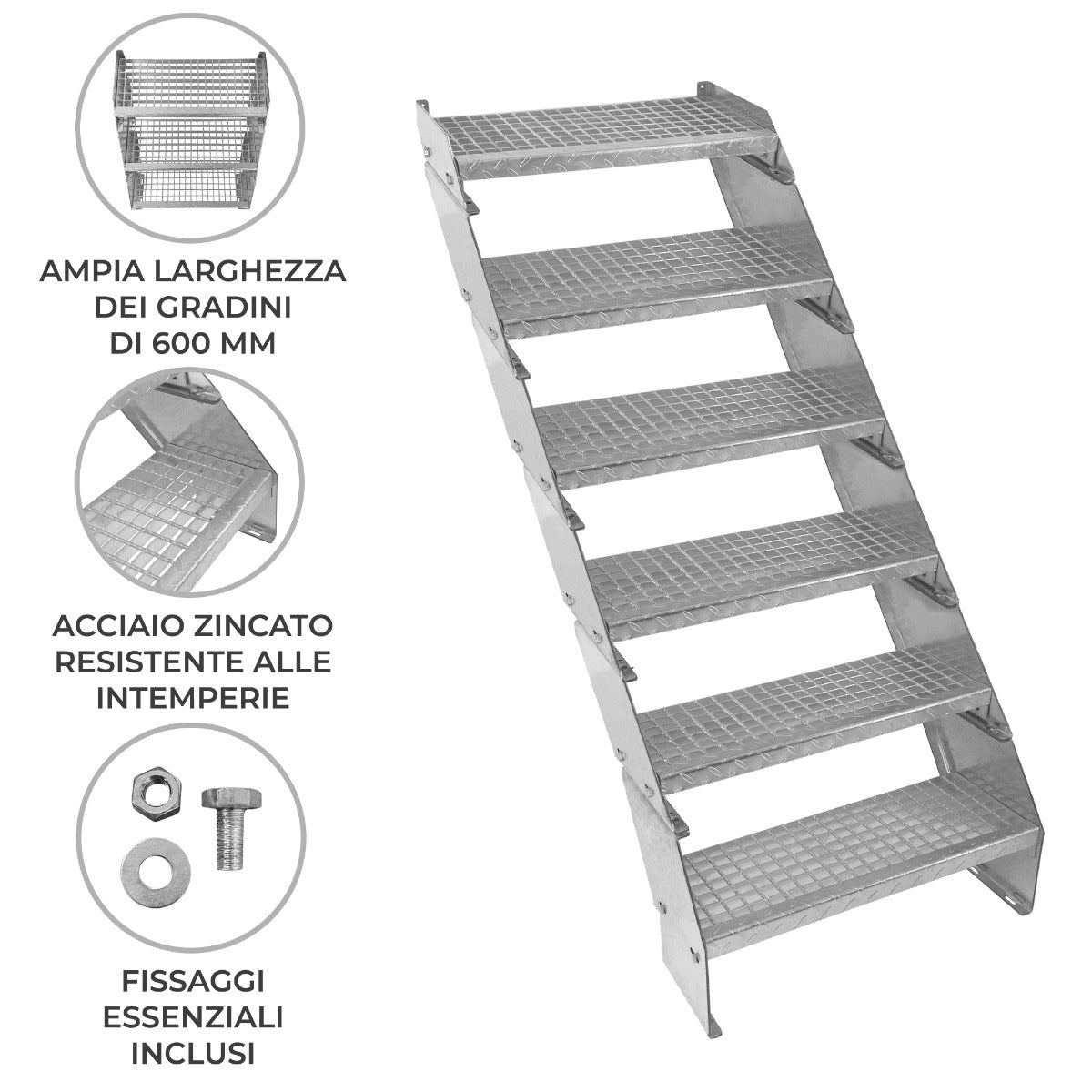 Verstelbare 6-delige verzinkte trap - 600 mm breed