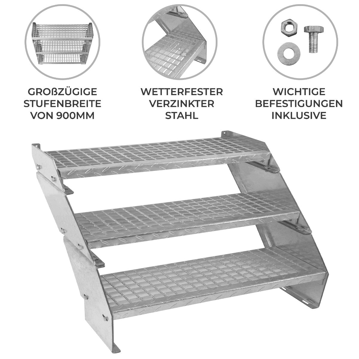 Verstelbare 3-delige verzinkte trap - 900 mm breed