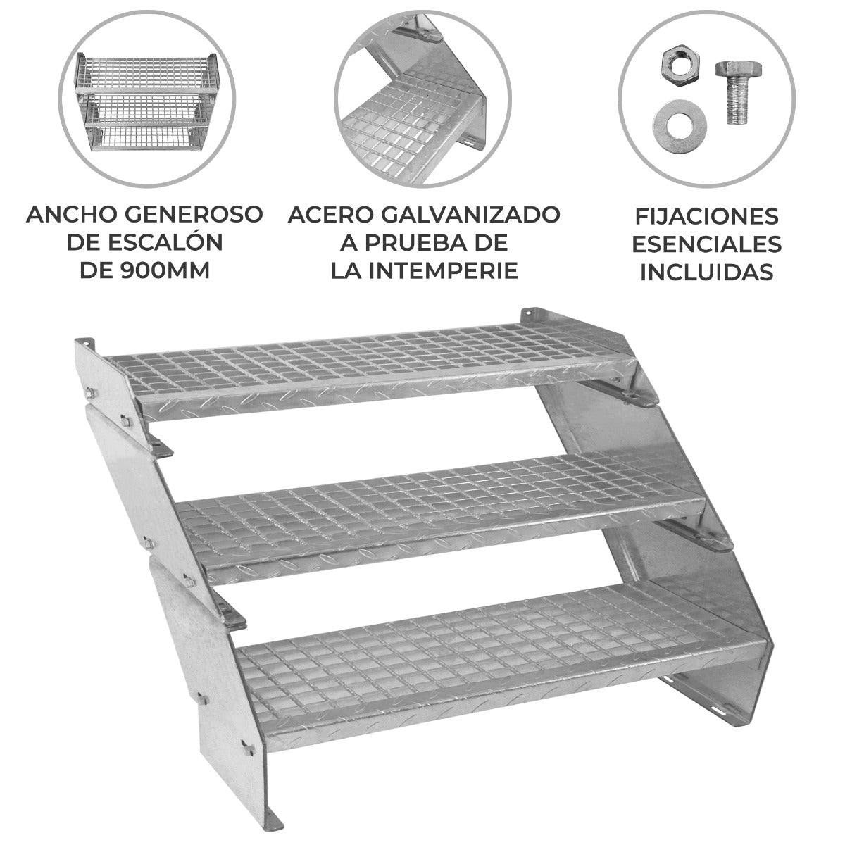 Verstelbare 3-delige verzinkte trap - 900 mm breed