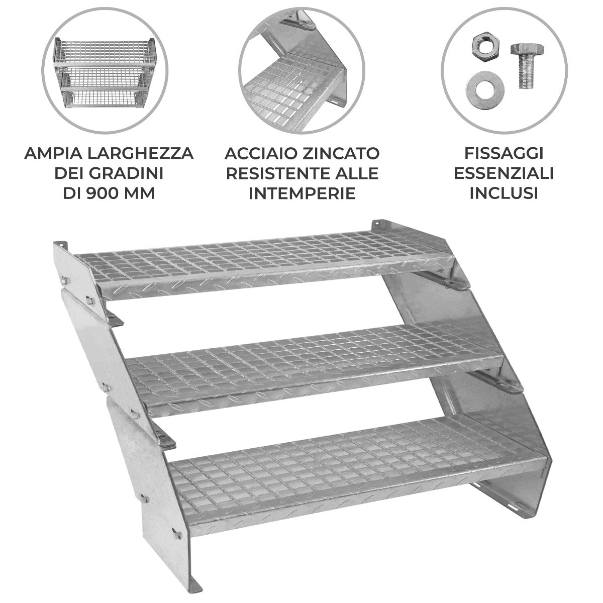 Verstelbare 3-delige verzinkte trap - 900 mm breed