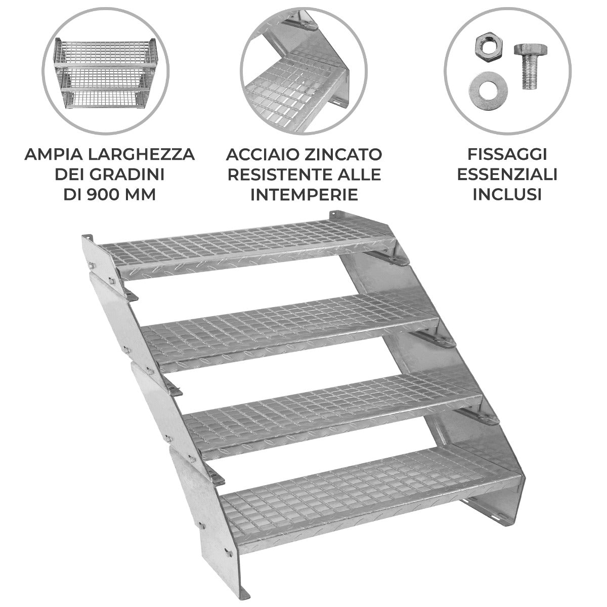 Verstelbare 4-delige verzinkte trap - 900 mm breed