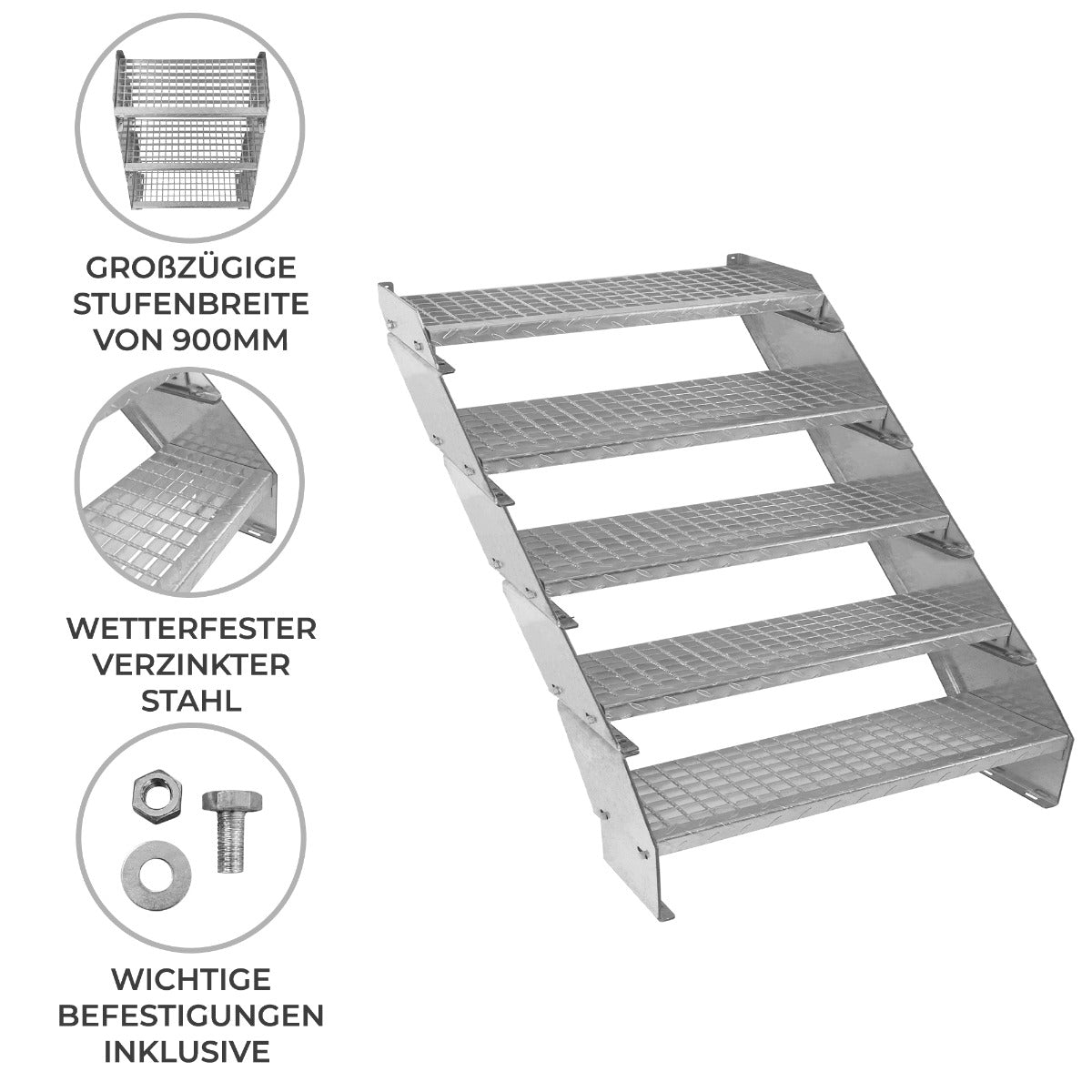 Verstelbare 5-delige verzinkte trap - 900 mm breed