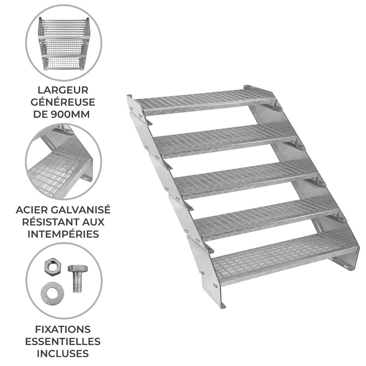 Verstelbare 5-delige verzinkte trap - 900 mm breed