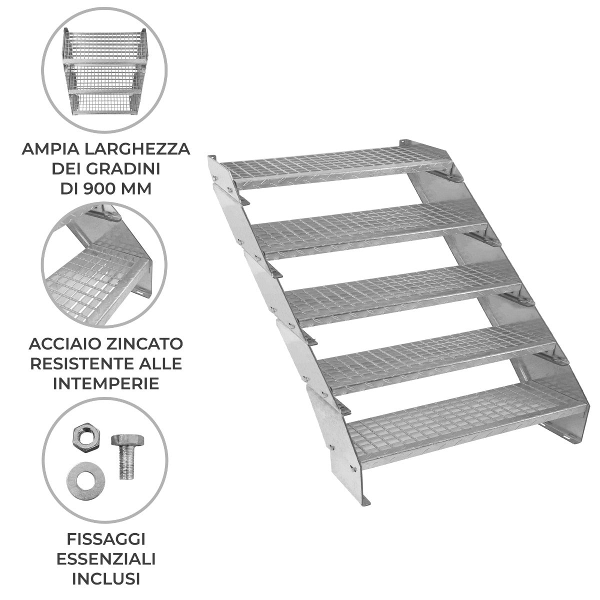 Verstelbare 5-delige verzinkte trap - 900 mm breed