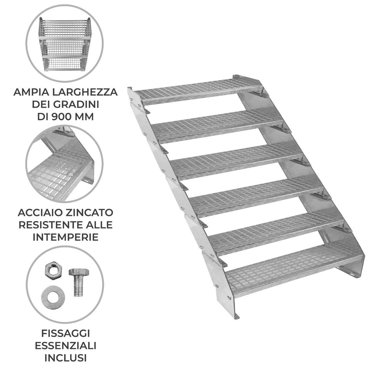 Verstelbare 6-delige verzinkte trap - 900 mm breed