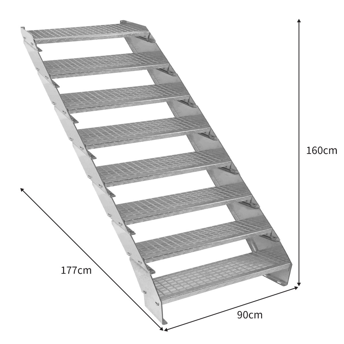 Verstelbare 8-delige verzinkte trap - 900 mm breed