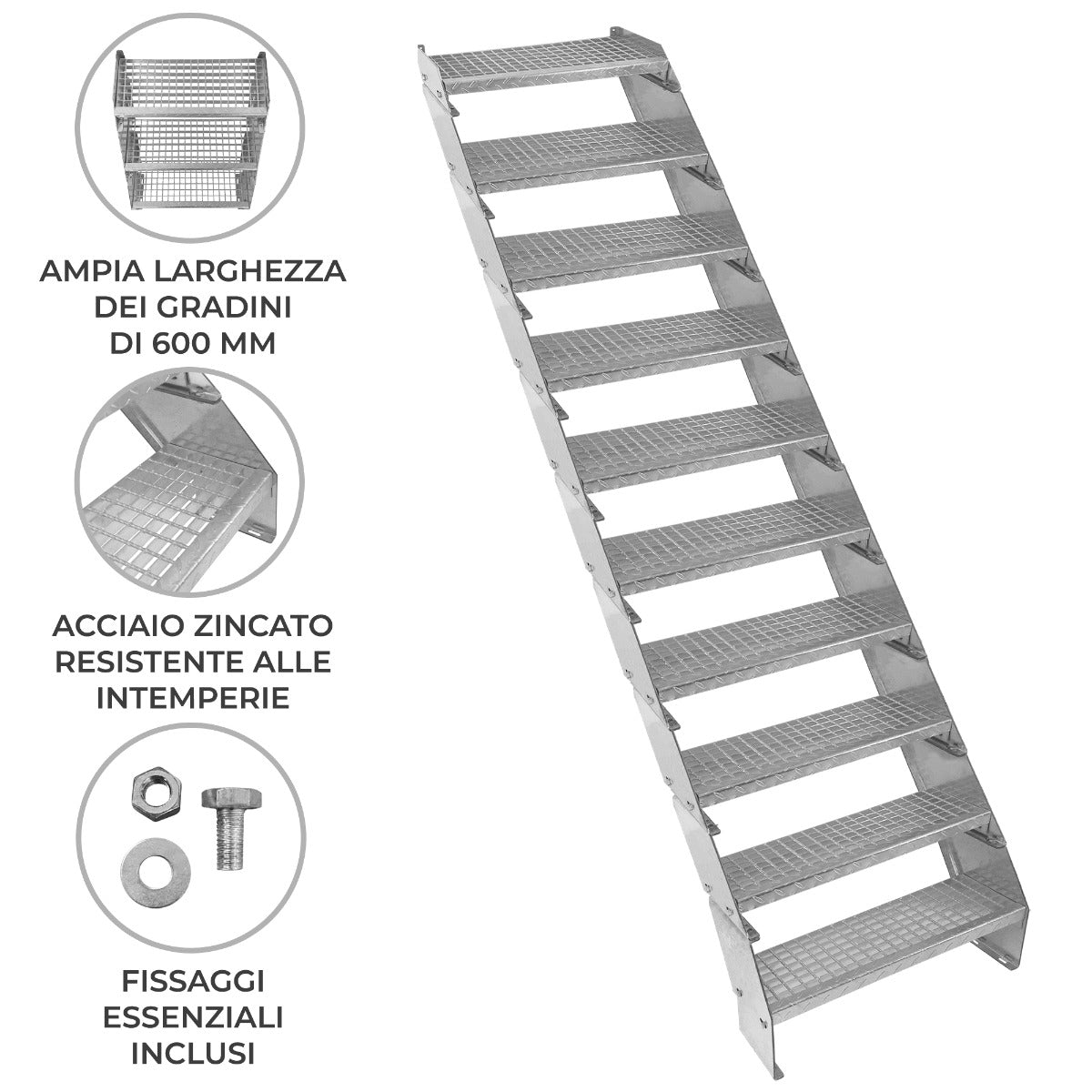 Verstelbare 10-delige verzinkte trap - 600 mm breed