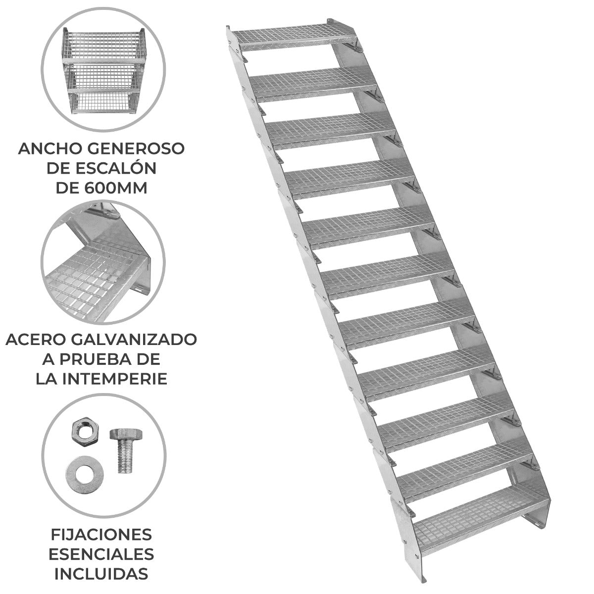Verstelbare 11-delige verzinkte trap - 600 mm breed