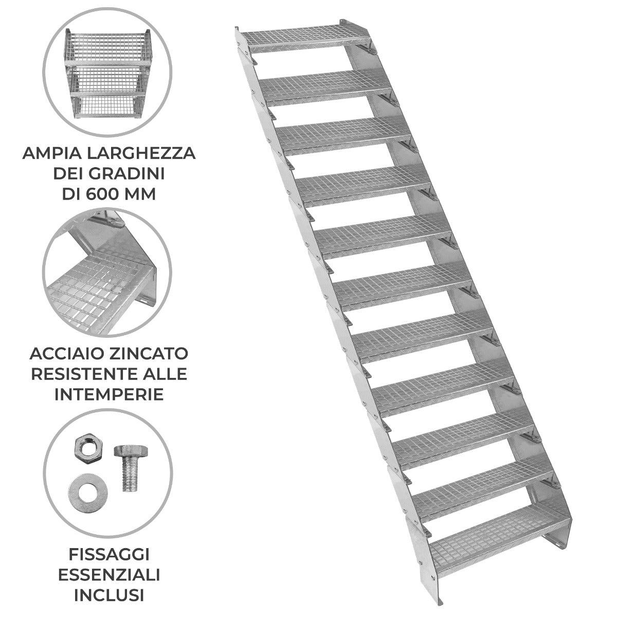 Verstelbare 11-delige verzinkte trap - 600 mm breed