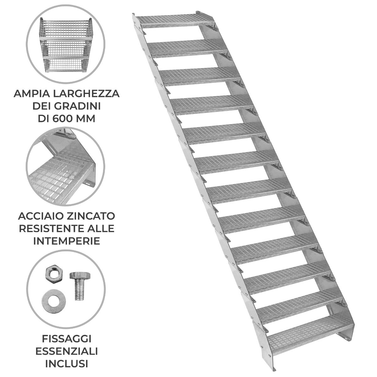 Verstelbare 12-delige verzinkte trap - 600 mm breed