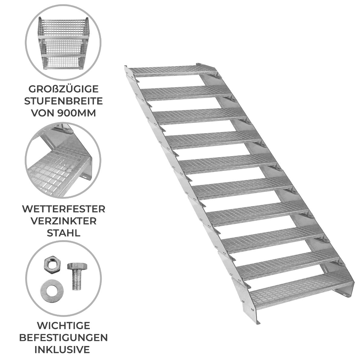 Verstelbare 10-delige verzinkte trap - 900 mm breed