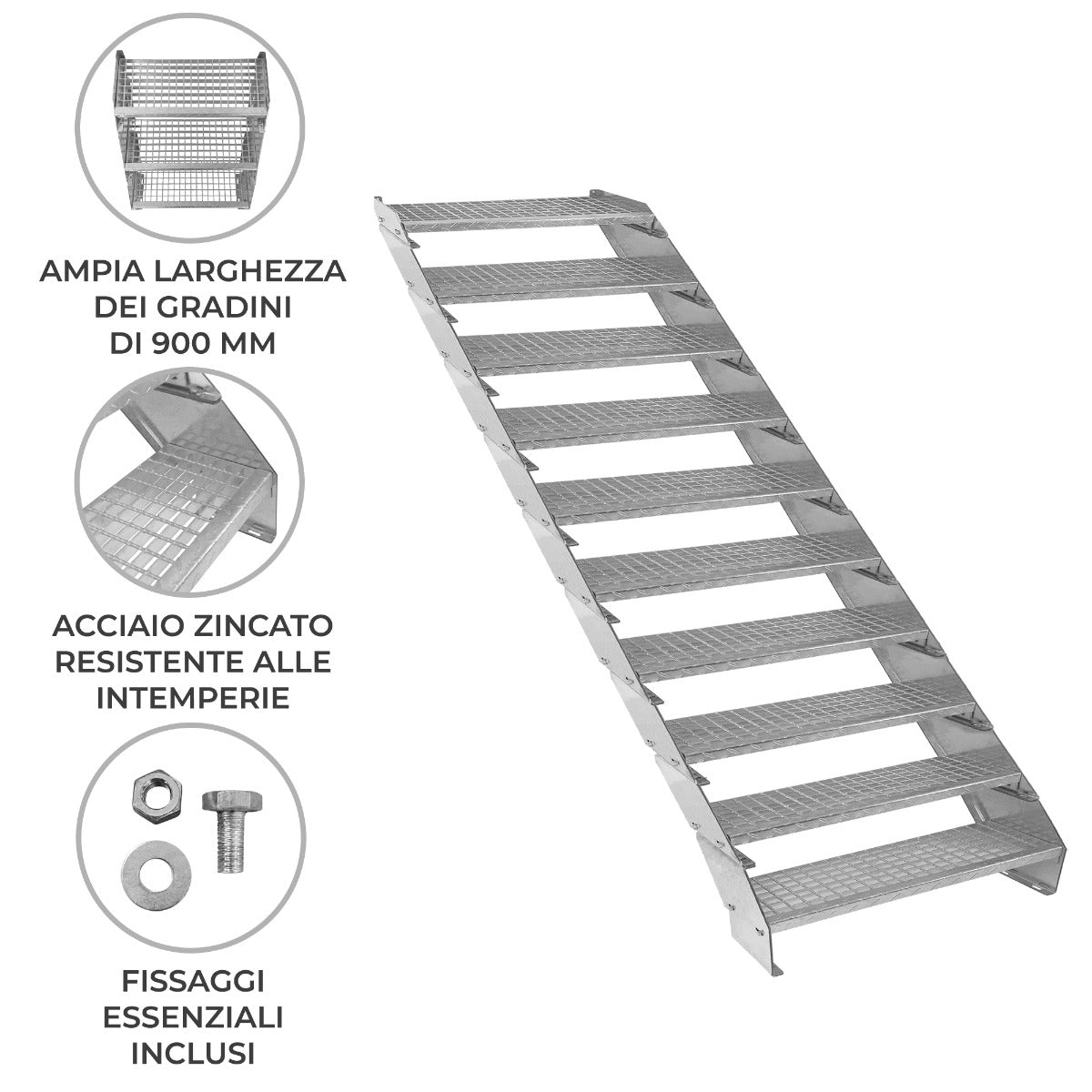 Verstelbare 10-delige verzinkte trap - 900 mm breed